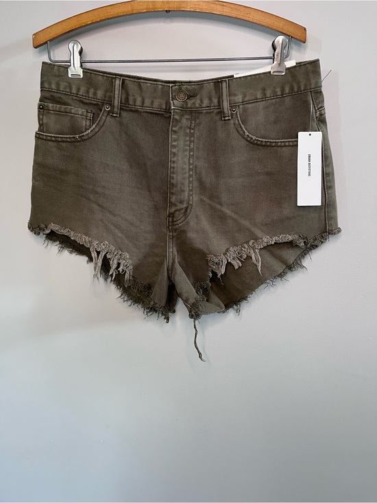 BDG Pants - Urban Outfitters BDG Cheeky Short Olive Green High Waisted Frayed Denim 31